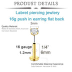 QWALIT Piercing Taper Threadless Insertion Tool - Titanium Labret Pin 16g, 18g, 20g - color: F32 - Gold Thick 16g