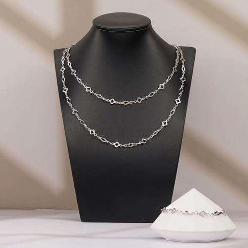 YOUBEIYEE 13 Feet Stainless Steel Jewelry Making Chains Rhombic Clover Link Chain for Women Necklace DIY Chains Bulk - color: Clover Rhombic Silver