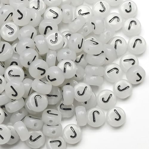 200PCS Letter Beads Glow in The Dark 4x7mm Acrylic Alphabet Letter J Beads for Jewelry Making Bracelet - color: J-200PCS