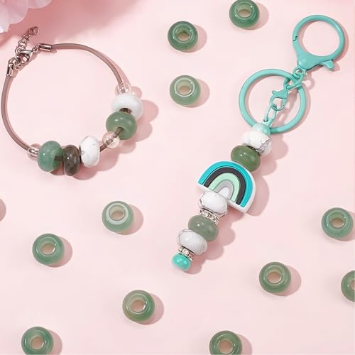 20Pcs Natural Green Aventurine Large Hole Beads, 8x14mm Rondelle Gemstone Spacer Beads 6mm Big Hole for Jewelry Making, Beading Bracelets, Macrame & Hair Braiding - color: Green Aventurine