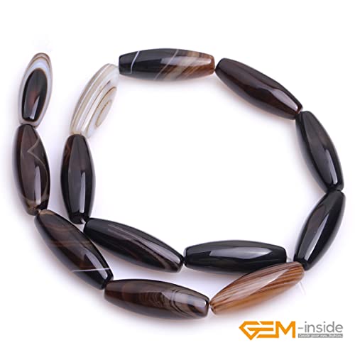 GEM-Inside Botswana Agate 10x30mm Bronw Olivary Banded Beads Natural for Jewelry Making Loose Beads Natural 15" - size: Brown-10X30mm