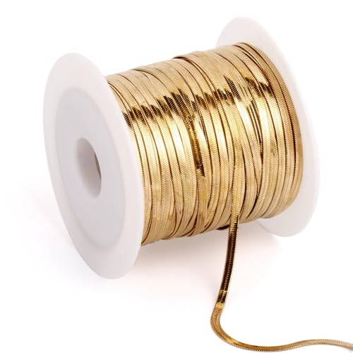 33 Feet Gold Snake Chains Roll, 2mm 18K Gold PVD Plated 304 Stainless Steel Flat Snake Chain Bulk Spool for Jewelry Making DIY Craft - color: 2.0mm Gold Flat Snake Chains