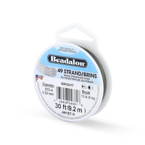 Beadalon 49 Strand Stainless Steel Bead Stringing Wire, .013 in / 0.33 mm, Bright, 30 ft / 9.2 m - color: Bright, style: .013 in / 0.33 mm, 30 ft / 9.2 m