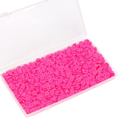 2000Pcs White Clay Beads Polymer Clay Spacer Beads Flat Beads 6mm Round Heishi Vinyl Beads for DIY Craft Gift Adults Bracelets Necklace Jewelry Making Earring Accessories (Rose) - color: Rose