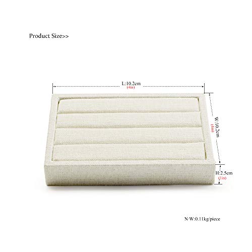 Oirlv linen 3 Slots Ring Earrings Display Trays Showcase Jewelry Organizer (creamy-white,rectangle) - size: rectangle