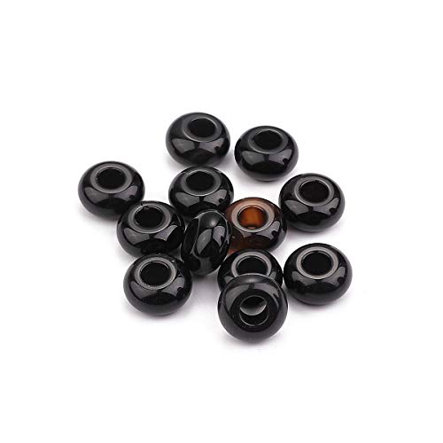 BEADIA Natural Black Onyx Rondelle Stone with Large Hole (5.5mm) Loose Semi Gemstone Beads for Jewelry Making 14mmx7.5mm 12pcs - color: Black Onyx, size: 14mm x 7.5mm