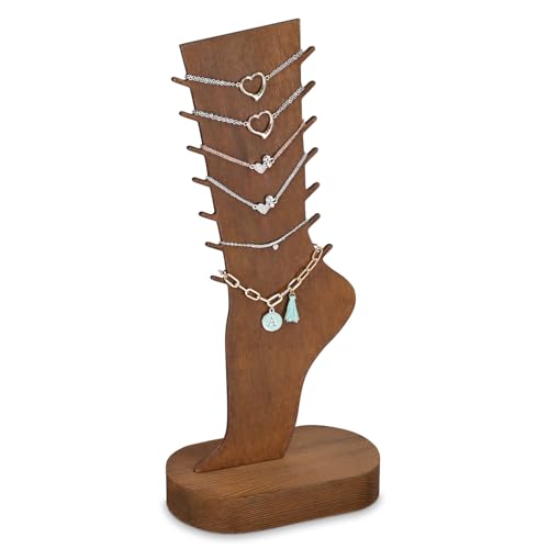 MOOCA 2 Pcs Set Two-Way Tabletop or Wall-Mountable Jewelry Display Natural Wood Foot-Shaped Bracelet Display, Anklets Display Storage, Wood Sturdy Base, Brown Color - color: Brown