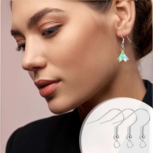 400 Pcs Stainless Steel Earring Hooks Fish Hook Earrings for Jewelry Making French Wire Hooks Coil and Ball Style Earwires Ear Wires for Women DIY Dangle Earrings Crafts Supplies - color: Silver