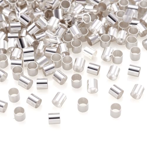 Pandahall 400Pcs Tiny Brass Tube Crimp Beads End Caps Column Crimps Stopper Beads Nickel Free for DIY Jewelry Making (Silver Color)