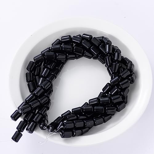 Natural Black Agate Cylinder Tube Beads 10x14mm 38cm/str Loose Semi Gemstone Stone Beads for Making Bracelets Necklace - color: Black Agate