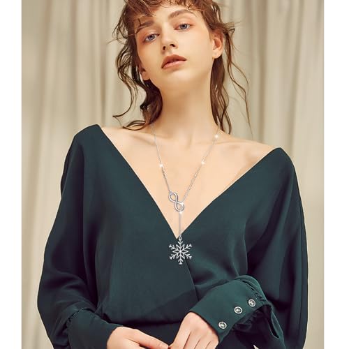 Long Necklace Sterling Silver Larait Bar Y Lariat Long Chain Drop Adjustable Necklace Gift for Her, 30" - style: Long Chain Snowflake Necklace