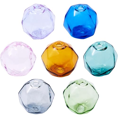 FASHEWELRY 7Pcs Transparent Round Hollow Glass Beads 13mm Crystal Glass Globe Fishing Beads 7 Colors Empty Wish Ball Bead for Wind Chimes Craft Necklace Jewelry Making - color: 7 Colors Round