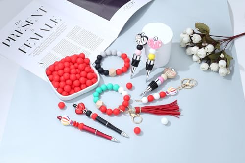 MAIBAOTA 120 Pcs Strawberry Red Silicone Beads 15 mm Strawberry Red Beads for Keychain/Pens/Bracelet/Necklace Making Round Silicone Beads Bulk for Craft Making（with Boxed Kits） - color: Strawberry Red