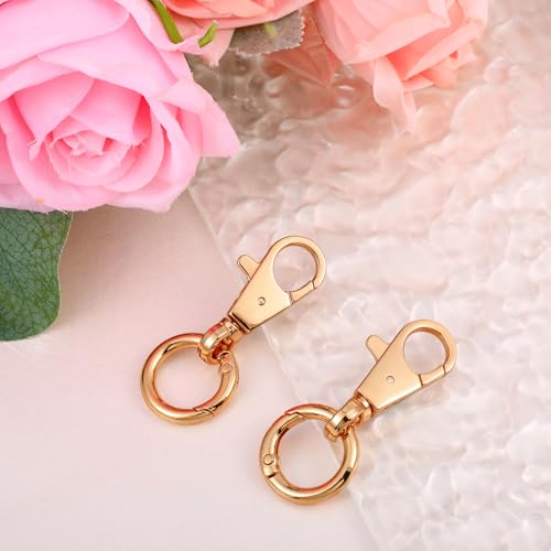 2 Pcs Double Opening Keychain Clip, Heavy Duty Zinc Alloy Swivel Lobster Clasp with Key Ring Spring Snap Hook Purse Clip for Jewelry Lanyard, DIY Crafts Purse Making Camping Travel Accessories (Gold) - color: Gold