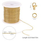 SMYHTGLIF 32.8 Feet Thin Cable Chain for Jewelry Making Gold Stainless Steel Bulk Chain Rolo Craft Jewelry - color: Rolo Gold