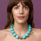 Chunky Necklaces for Women, Trendy Colorful Square Acrylic Resin Beads Statement Choker Necklace, Lightweight Boho Summer Beach Vacation Jewelry - color: Turquoise color