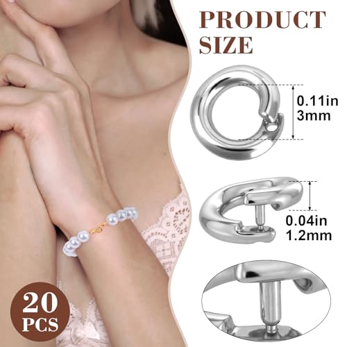 20pcs Split Open End Jump Rings, 18K Copper Plated Locking Circle Clasp Ring, Silver ID 3mm Connector Accessories for Earrings Bracelets Necklaces DIY Crafts Jewelry Making - color: Silver-18K Copper