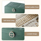 3 Layer Jewelry Box with Lock, Women Large Jewelry Holder Organizer with Drawer for Necklaces, Rings, Bracelets, Earrings, Watches, Valentines Gift for Mom Girl Wife (Green) - color: Green