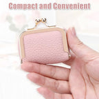 2 Pcs Genuine Leather Mini Jewelry Box, Portable Travel Jewelry Case Organizer for Women, Small Coin Purse with Kiss Lock for Earring Rings Necklace Bracelet Earphone Gift(Pink & Black)