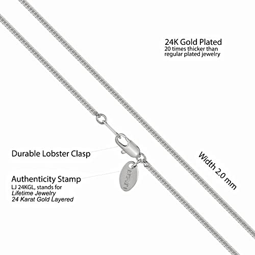 LIFETIME JEWELRY Crushed Herringbone Chain Necklaces for Women and Men 24k Gold Plated - color: White Gold, size: 22 inches, style: 2mm