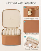 VLANDO Travel Jewelry Case,Valentines Gifts,Small Jewelry Box Organizer,Travel Jewelry Storage with 6 Velvet Jewelry Zipper Pockets, Birthday Gifts for Women Girls (Brown) - color: 6PCS-Brown