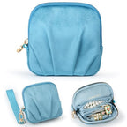 Velvet Travel Jewelry Pouch, 2-in-1 Clamshell Case with Detachable Insert, Portable Travel Jewelry Organizer with Wrist Strap, Converts to Mini Coin Purse, Gift for Women & Girls (Teal Blue) - color: Teal Blue