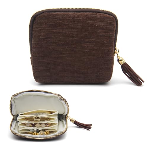 Small Travel Jewelry Case, Mini Jewelry Box, Purse Organizer Pouches for Travel and Everyday Jewelry Organizer Storage (Coffee Brown) - color: Coffee Brown