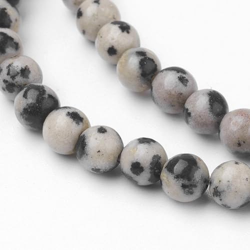 85Pcs Natural Dalmatian Jasper Beads 4mm Round Gemstone Beads Smooth Stone Loose Bead for DIY Bracelets Necklace Earrings Jewelry Making - color: Natural Dalmatian Jasper, size: 4mm