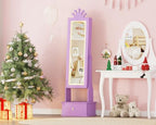 Kids Jewelry Armoire Cabinet with Full-Length Mirror, 46" Jewelry Armoire with Led Light, Kids Jewelry Organizer with 3 Storage Drawers, Kids Vanity Dress Up Mirror Jewelry Cabinet for Girls(Purple) - size: purple