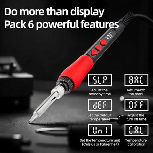Soldering Iron Kit, 60W LED Display Digital Solder Pen, 5pcs Replaceable Tips, 21-in-1 Fast Heating with Solder Wire, Stand, Desoldering Pump, Wire Stripper, for Electronics Repair Hobby DIY 120V - color: Digital Soldering Iron Kit 1