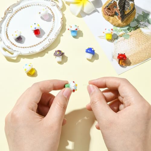 DanLingJewelry 10Pcs Colorful Ice Cream Bumpy Lampwork Glass Beads 3D Imitation Cupcake Sweet Food Beads for Jewelry Making Bracelets