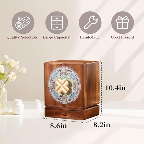 Wooden Jewelry Box for Women Jewelry Box With Drawers Walnut Wood (Walnut Wood with printing B) - color: Walnut Wood with printing B