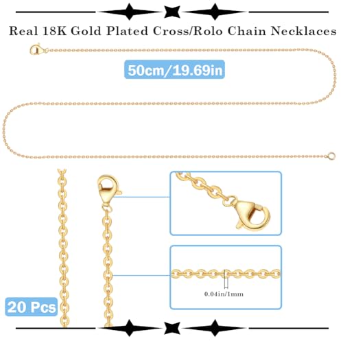 Beebeecraft 1 Box 20Pcs Cable Chain Necklaces 18K Gold Plated Brass 1mm Chain Necklace for Women - color: Gold 20pcs