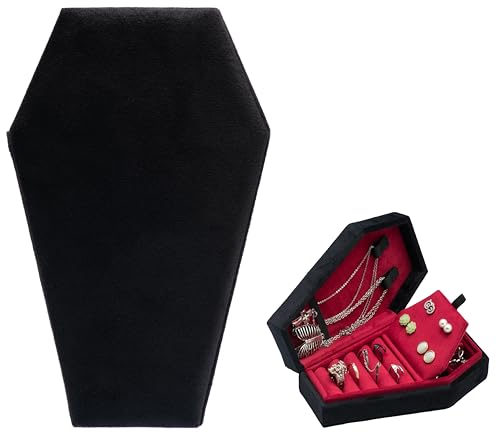 Velvet Coffin Jewelry Travel Case Holder for Gothic Wedding Ceremony Jewelry Organizer Decoration (Black Red 4 Grid) - color: Black Red 4 Grid