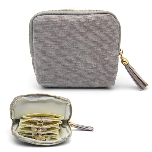 Small Travel Jewelry Case, Mini Jewelry Box, Purse Organizer Pouches for Travel and Everyday Jewelry Organizer Storage (Gray) - color: Gray