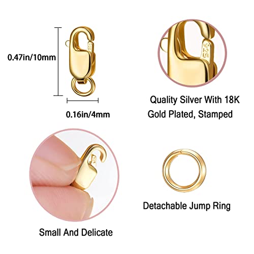 Dailyacc 925 Sterling Silver Lobster Clasp with Closed Jump Rings Gold Necklace Clasps and Closures for Jewelry Bracelet Extender,Made in Italy - color: 3pcs Gold, size: 0.47IN/12MM