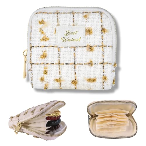 Small Travel Jewelry Case, Soft Velvet Organizer Pouch for Bangles, Bracelets, large Earrings, Beaded necklaces, Anti-Scratch & Portable Jewelry Bag Holder for Daily Use & Gift (Sunbeam Grid) - color: Sunbeam Grid