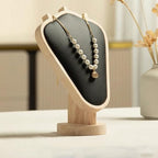 TANG SONG 8.27" Natural Wooden Base Leather Soft Mat Necklace Display Stand Jewelry Organizer Holder (Natural-Black) - color: Natural -Black