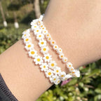 60Pcs Handmade Glass Beads White Daisy Flower Beads Small Beads for Jewelry Making Flat Flower Crystal Loose Spacer Beads for Bracelets Necklace Earrings Making and DIY Craft with Hole