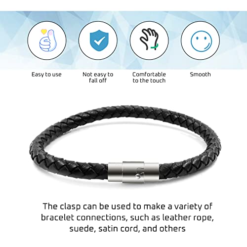 Junkin 6 Pcs Cord End Caps Leather Magnetic Clasps 6 mm for Bracelet Making Stainless Steel Bracelet End Caps Clasps Closures Leather with Locking Mechanism for Jewelry Crafts