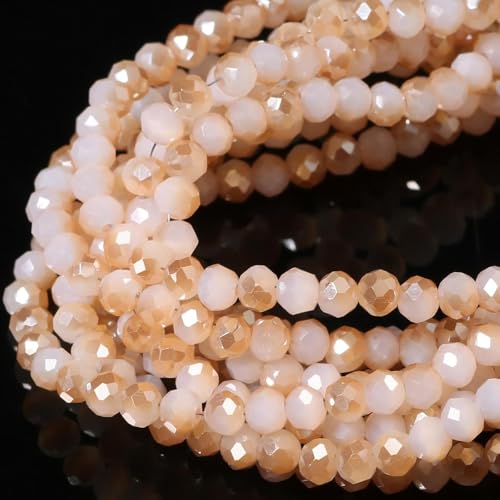 5 Strands 6mm Champagne White Color Half Plated Faceted Rondelle Beads, Songxi Glass Beads for Keychain Making Necklace Earring Jewelry Making for Gemstone DIY Craft Supplies - color: Champagne White Color, size: 6mm(5 Strands)