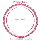 BONNY BOXX Natural Genuine Gemstone Faceted Round Beads Bracelets, 3mm Adjustable Stretchy Tiny Faceted Black Tourmaline Bracelet, Healing Crystal Reiki Chakra Dainty Jewelry Fashion Gifts - color: Pink Tourmaline