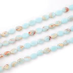 6×8mm Natural Azure Imperial Jasper Gemstone Loose Beads Flat Oval Healing Crystal Loose Stone Beads for Jewelry Necklace Bracelet Earring Craft - color: Azure Imperial Jasper
