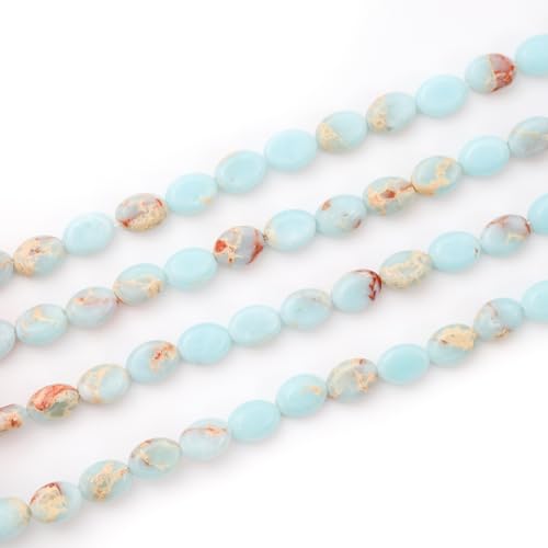 6×8mm Natural Azure Imperial Jasper Gemstone Loose Beads Flat Oval Healing Crystal Loose Stone Beads for Jewelry Necklace Bracelet Earring Craft - color: Azure Imperial Jasper