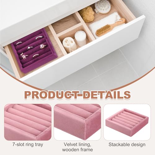 uxcell Stackable Jewelry Storage Tray, Jewelry Tray Drawer Organizer, Small Display Box for Earrings, Necklaces, Rings and Bracelets, Pink - color: Pink