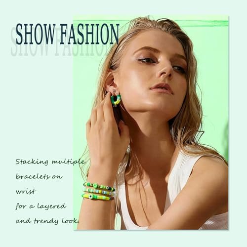 Clay Beads Bracelet Making Kit for Beginner, 2100 Pcs Preppy Polymer Heishi Beads with Charms Kit for Jewelry Making Necklace Earring DIY Crafts - color: Grenn Preppy