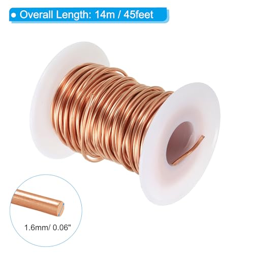 PATIKIL 45.93 Feet Solid Bare Copper Wire,14 Gauge 99.96% Pure Copper Wire 1.6mm Soft Beading Wire Metal Plant Stem Ties for Jewelry Craft (14m) - size: 1.6mm x 45.93ft