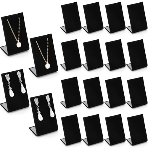 RattanView 24 Pcs Earring Display Stand Necklace Pendant Jewelry Stand Showcase Organizer Display Holder for Earring Pendant Accessory Rack(Black,Straight Style,Velvet)