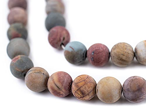 The Bead Chest Matte Round Creek Jasper Beads (8mm): Organic Gemstone Round Spherical Energy Stone Healing Power Crystal for Jewelry Bracelet Mala Necklace Making - color: Creek Jasper, size: 8mm