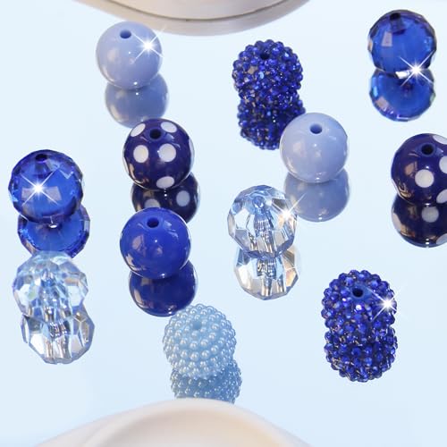 48 Pcs 20mm Beads for Pens Rhinestone Bubblegum Beads Mixed Crystal Acrylic Round Chunky Bead Sparkly Craft Large Balls Bead for Pen Beadable Keychain Bracelet Necklace DIY Jewelry Making Supplies - color: Dark Blue series